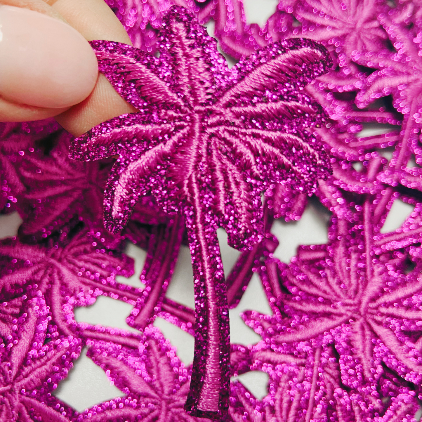 2.5" Pink Palm Tree glittery -  Embroidered Hat Patch