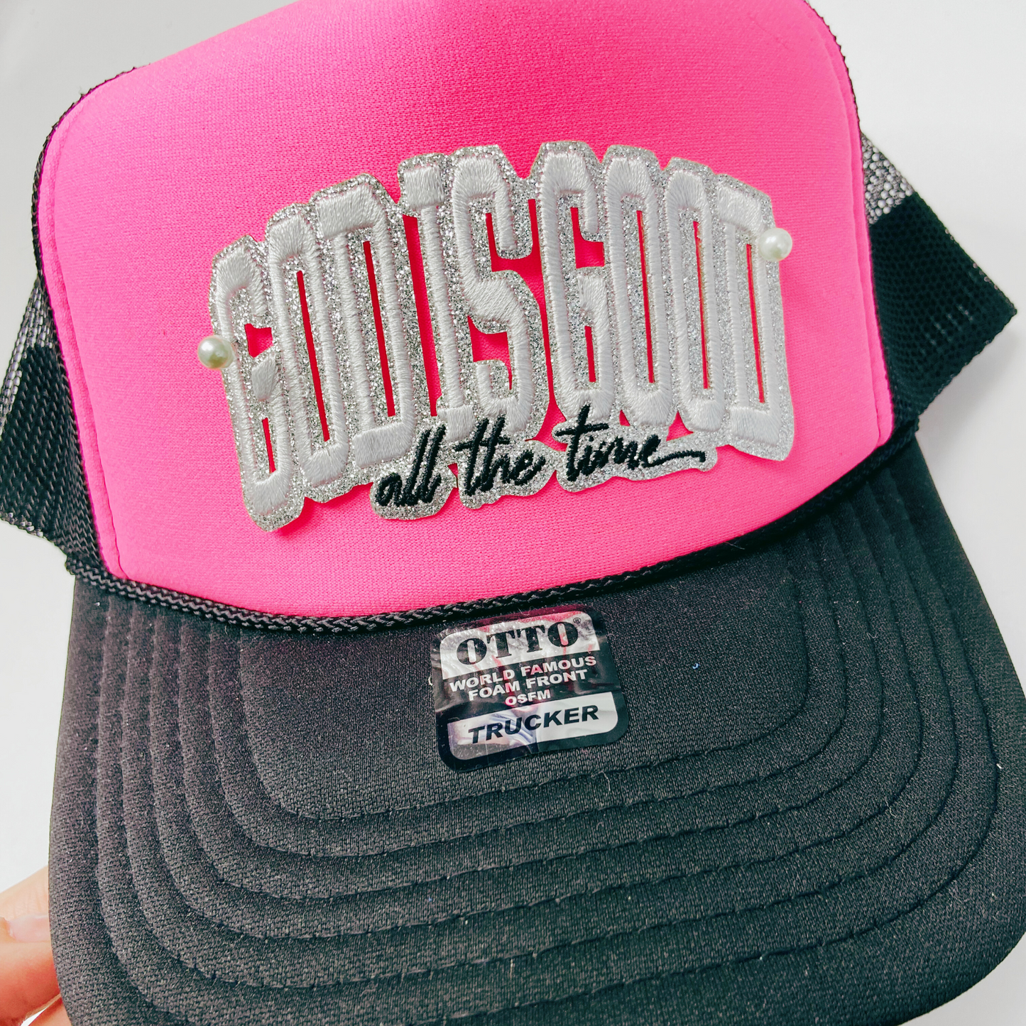 4" God Is Good (SILVER) -  Embroidered Hat Patch