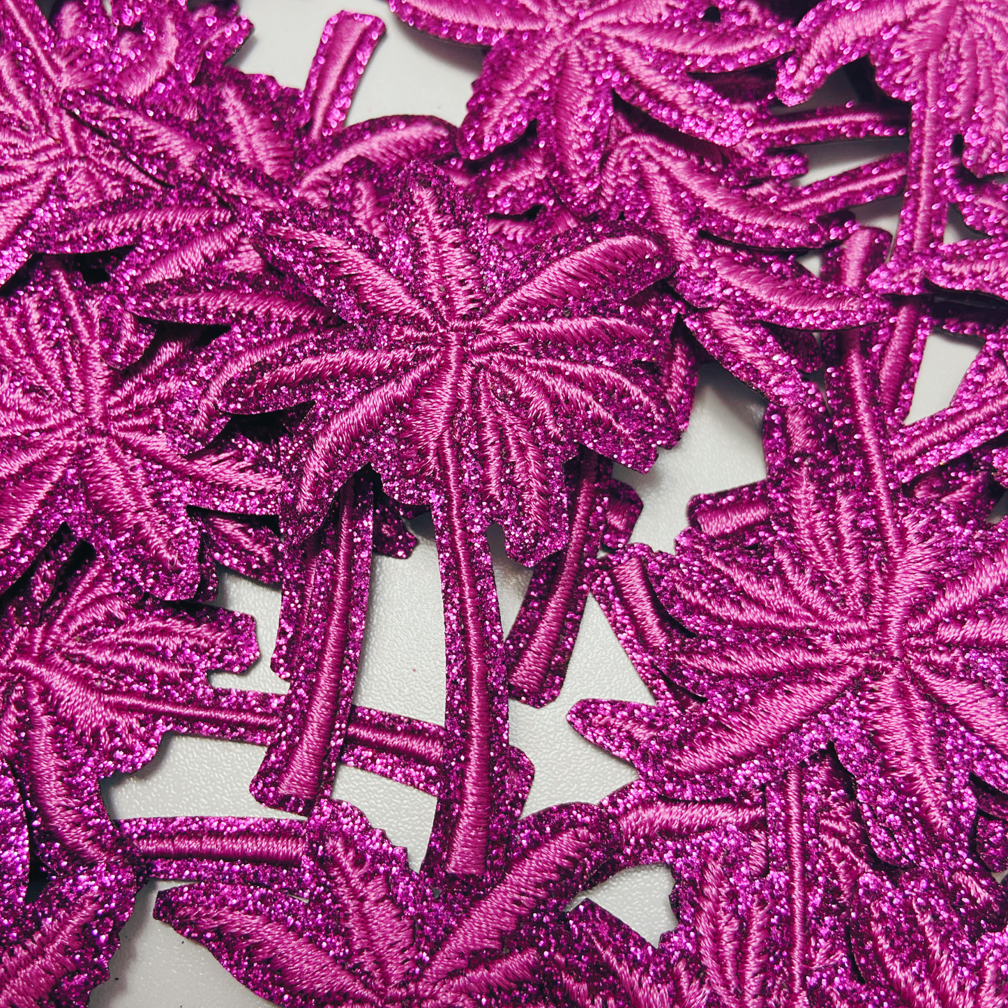 2.5" Pink Palm Tree glittery -  Embroidered Hat Patch