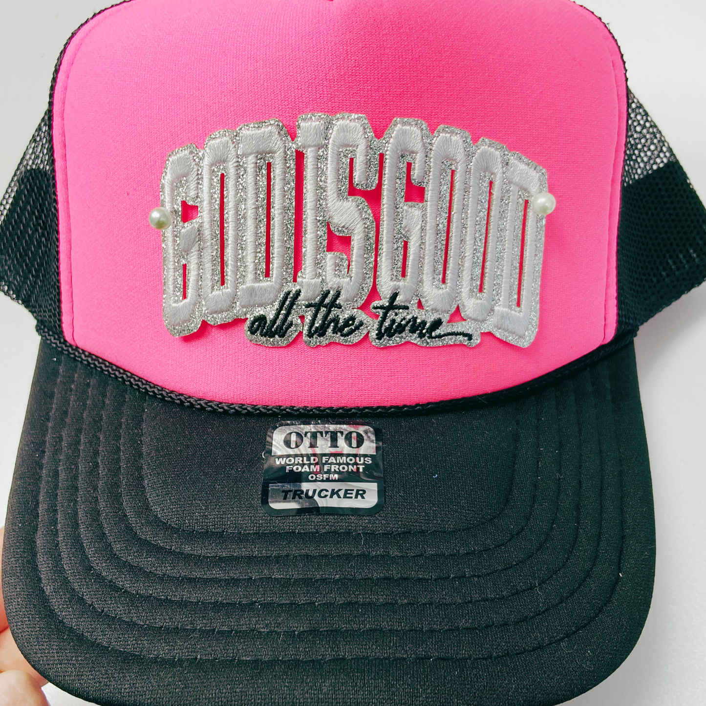 4" God Is Good (SILVER) -  Embroidered Hat Patch