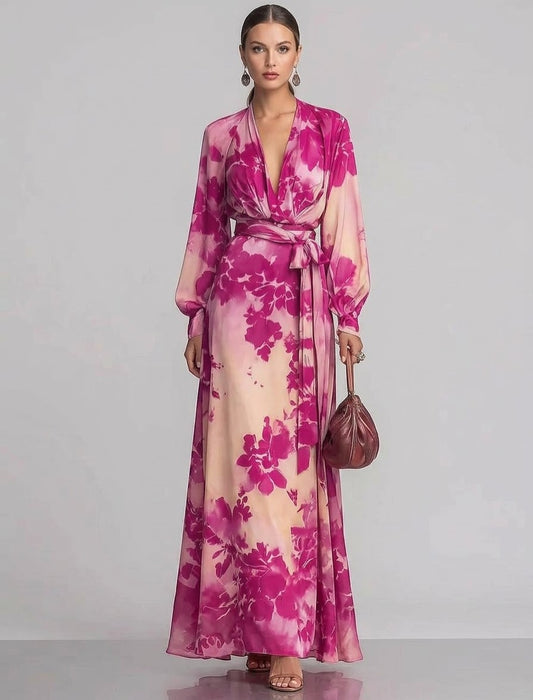 Floral Print Maxi Dress with Waist-Tie Detail