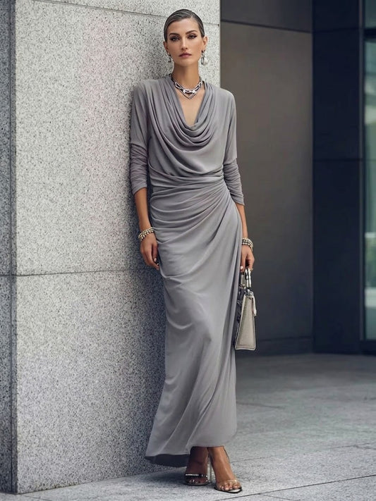 Cowl Neck Long Sleeve Maxi Dress