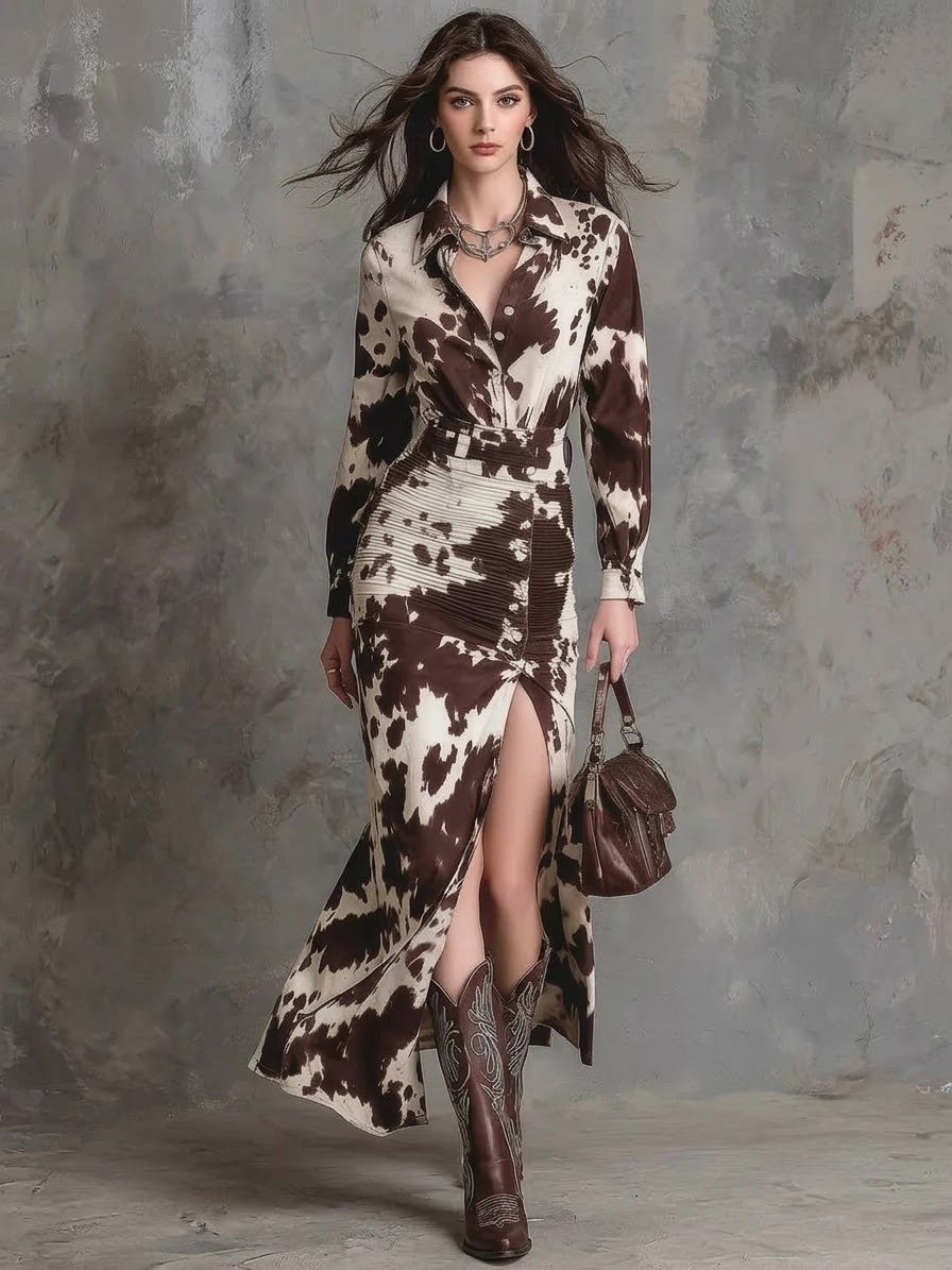 Slit Long Sleeve Shirt Dress