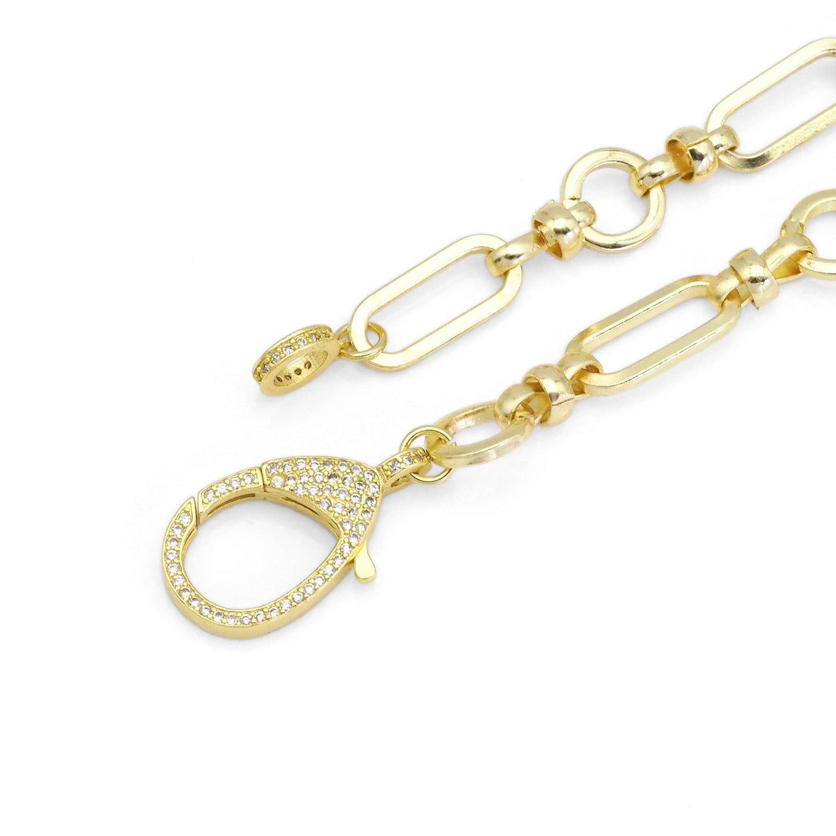Gold Silver Link Chain with Diamond Clasp necklace Sku#EF333