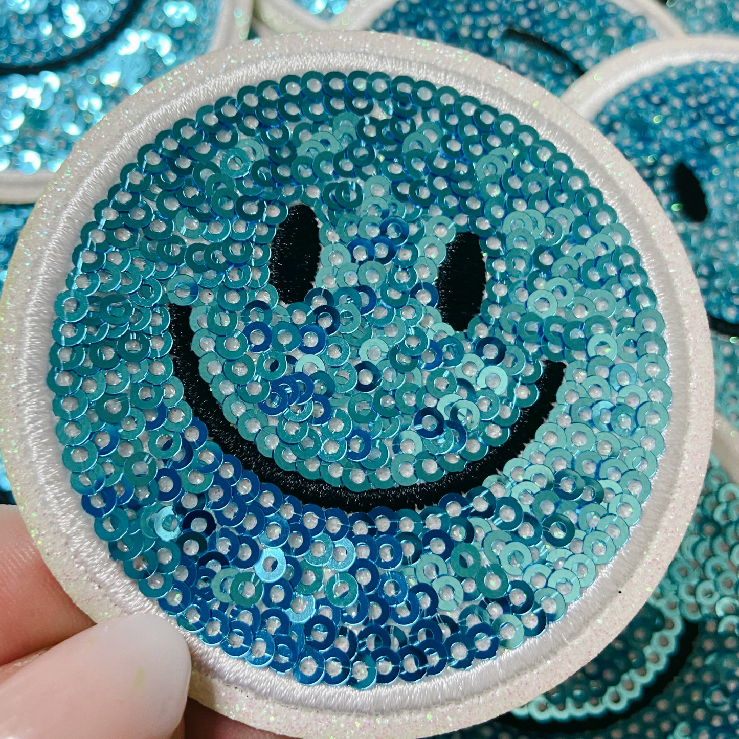NEON Sequin Smiley Face Patch - 2.5" x 2.5"  - hat Patch