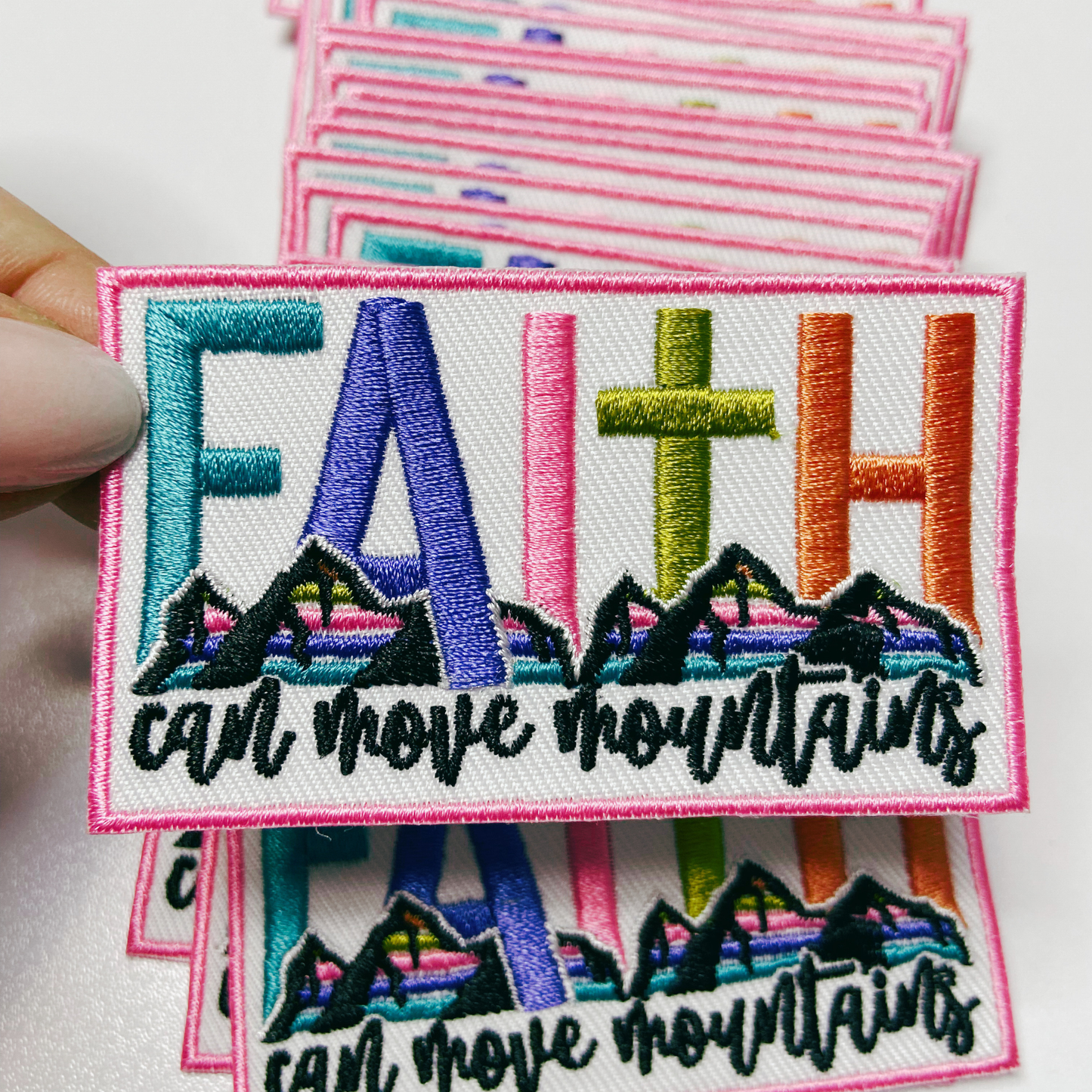 3" FAITH can Move Mountains -  Embroidered Hat Patch