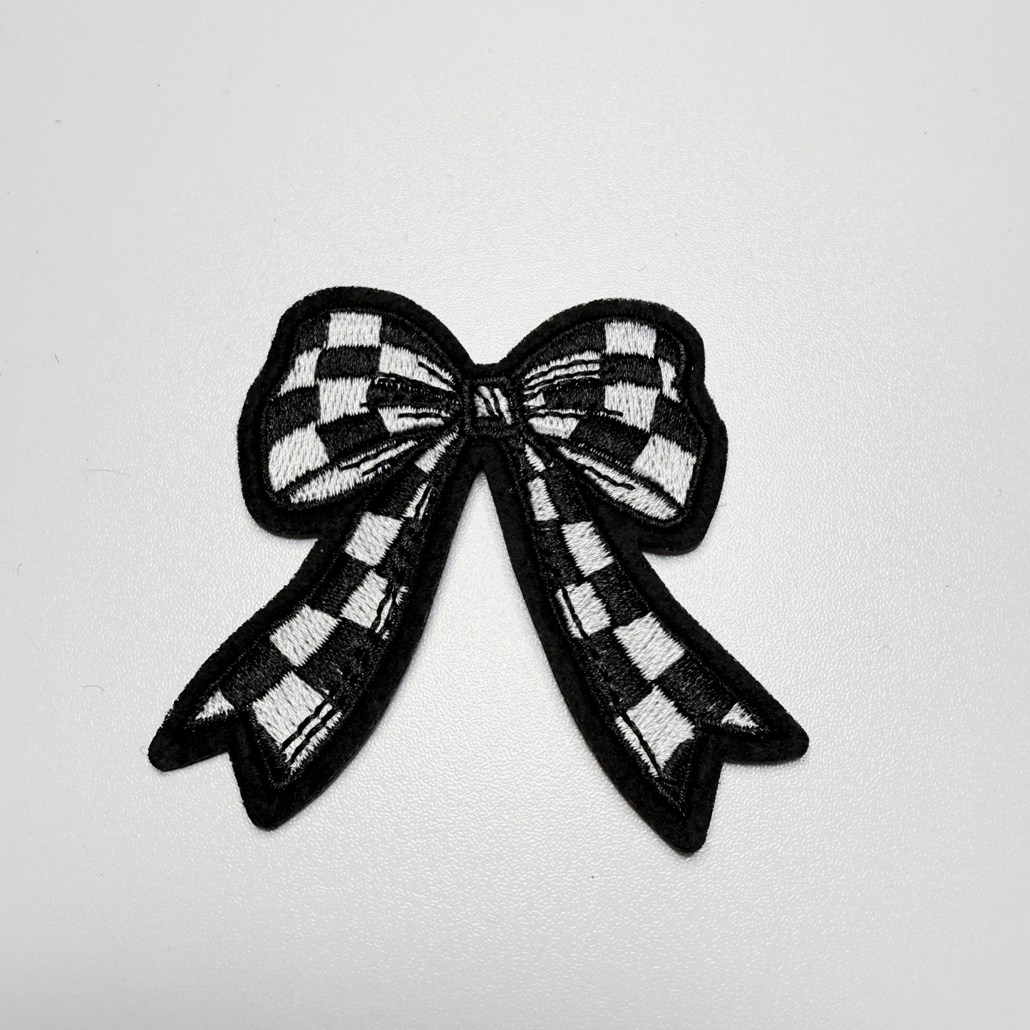 2" Checkered Black & White  Bow -  Embroidered Hat Patch