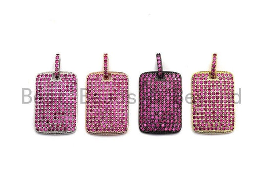 Fuchsia CZ Micro Pave Rectangle Pendant/Charm, Cubic Zirconia Pendant, Pave Dog Tag, 18x27mm, sku#X48
