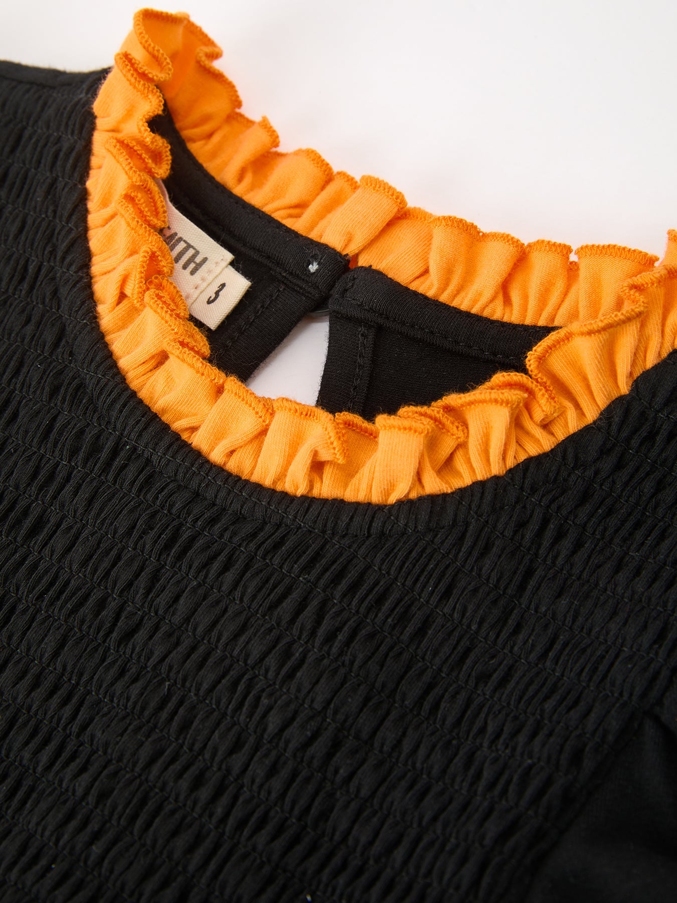 Girls Halloween Dog Pumpkin Applique Dress Puff Sleeve