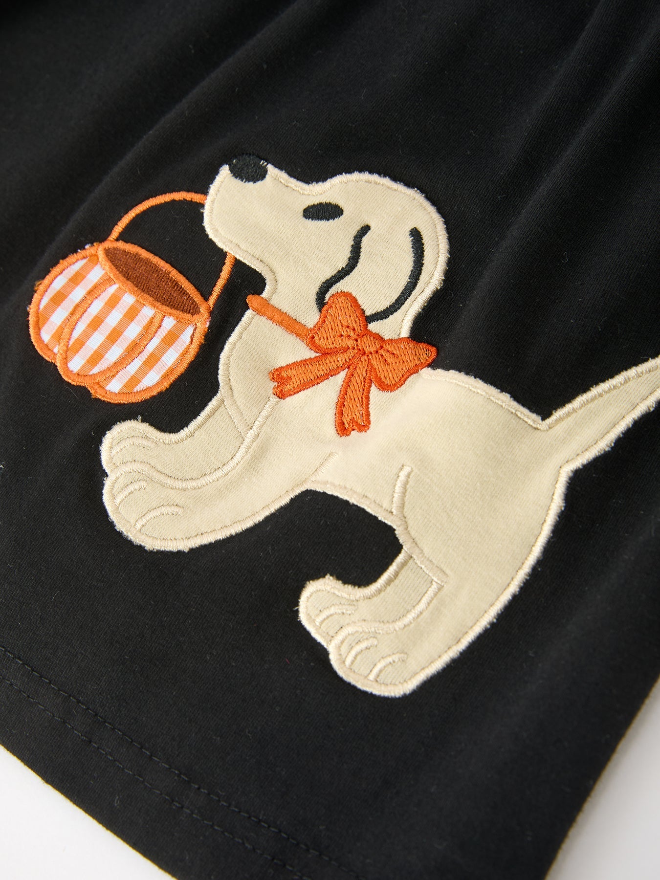 Girls Halloween Dog Pumpkin Applique Dress Puff Sleeve