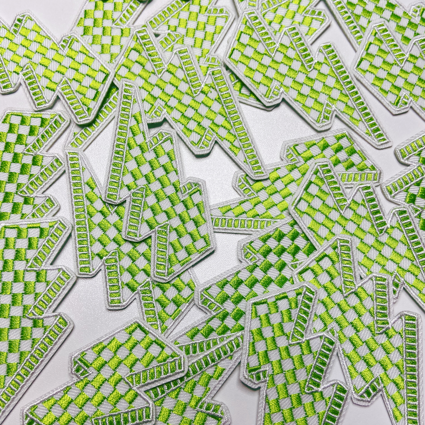 2.5” Checkered Lightning - GREEN & WHITE  - Embroidered Hat Patch