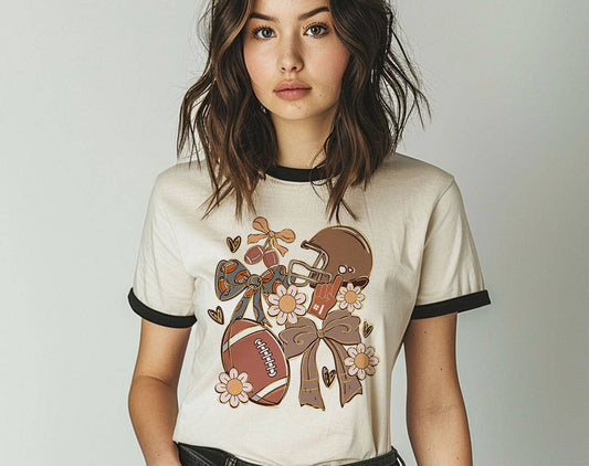 Football Coquette Gameday Mama Ringer T-Shirt, Retro Contrast Trim Tee