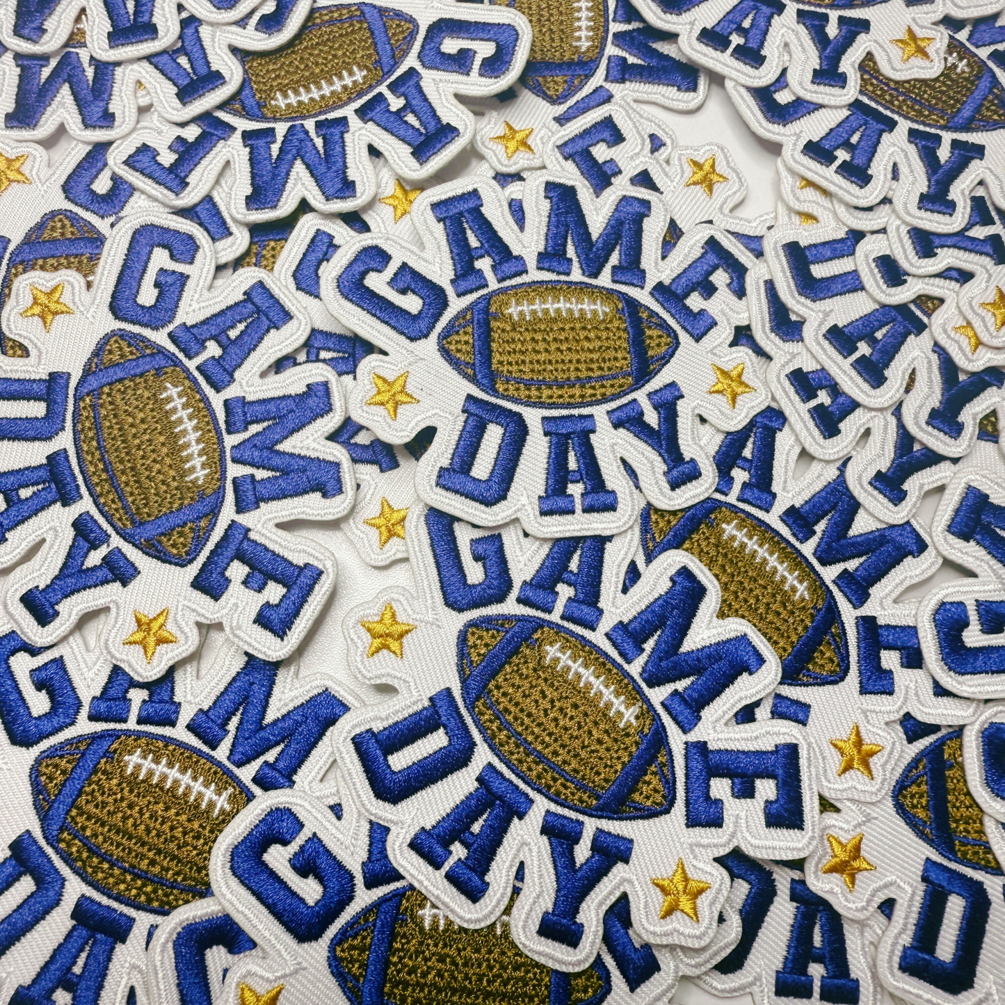 3"  GAME DAY In BLUE  -  Embroidered Hat Patch