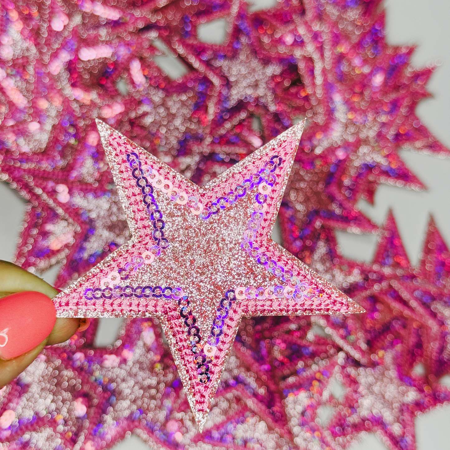3" Pink Sequin & Glitter STAR - Glitter Embroidered Hat Patch