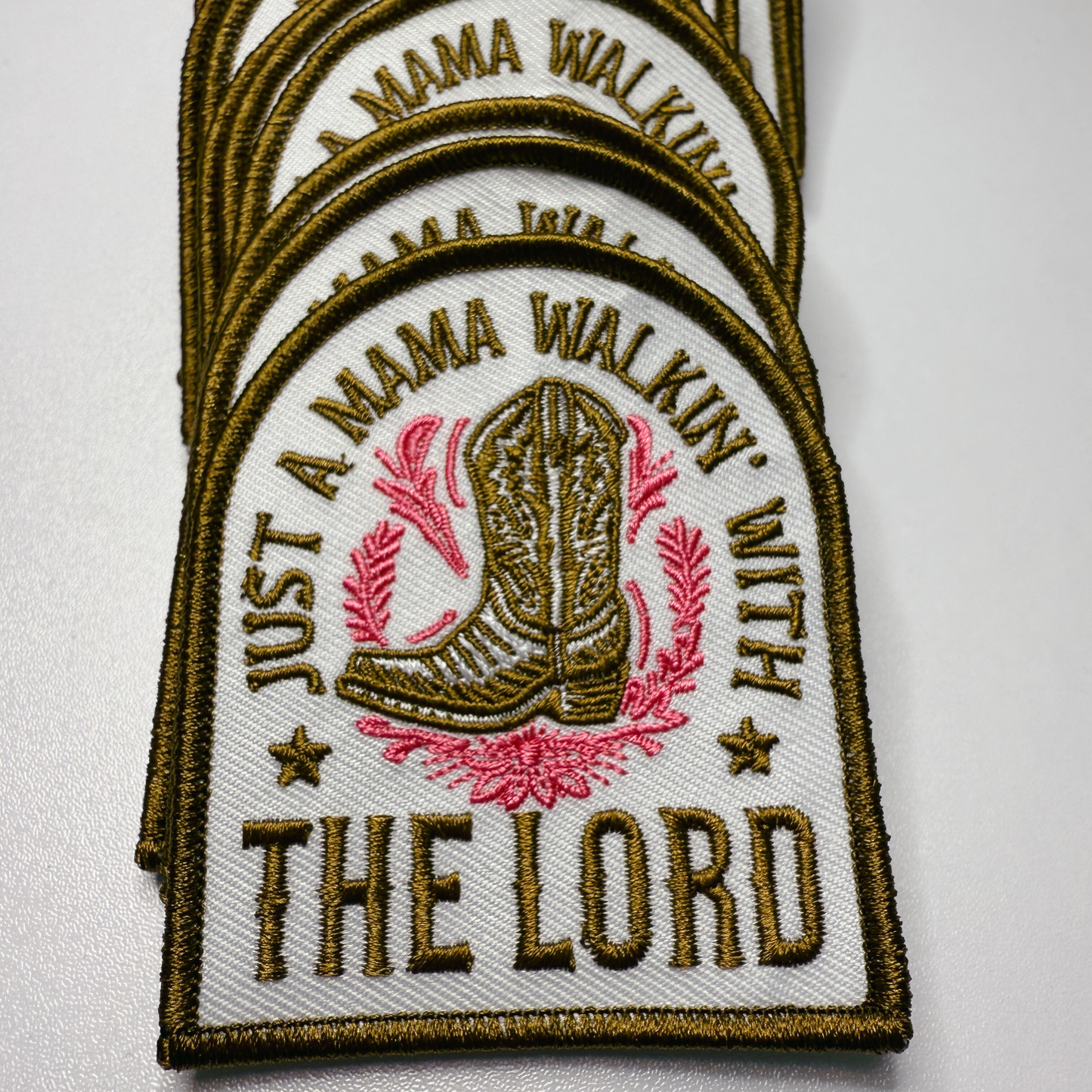 3" Just a Mama Walkin With the LORD -  Embroidered Hat Patch