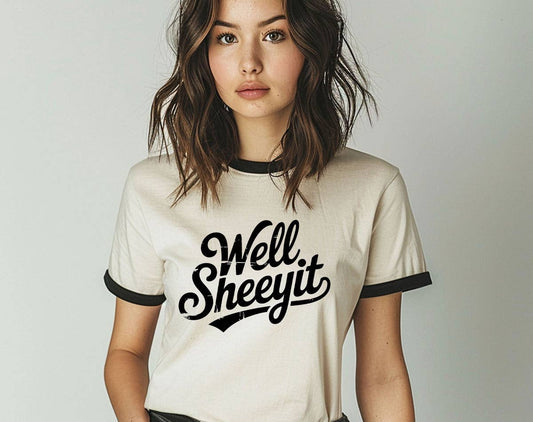 Well Sheeyit Ringer T-Shirt, Retro Contrast Trim Tee