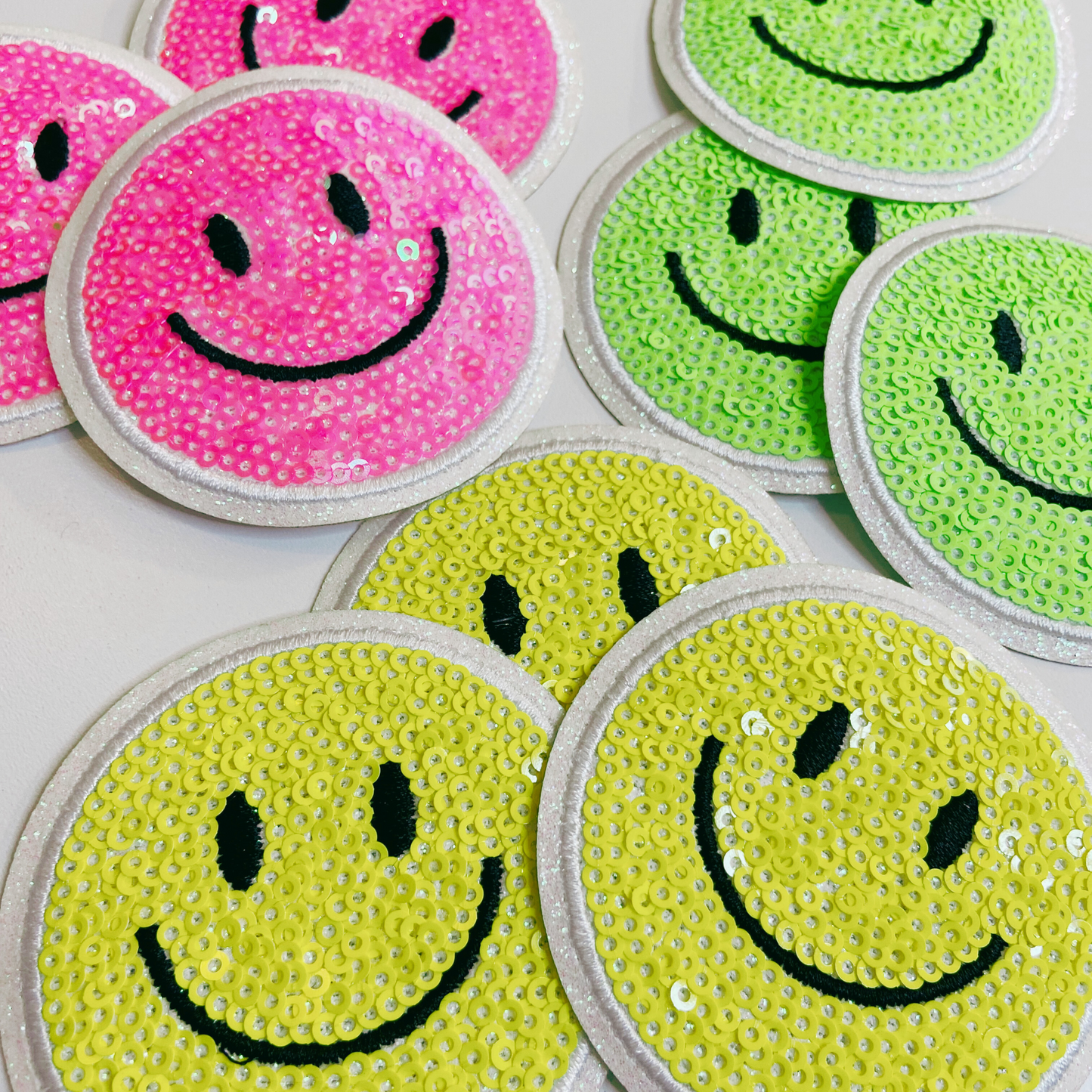 NEON Sequin Smiley Face Patch - 2.5" x 2.5"  - hat Patch