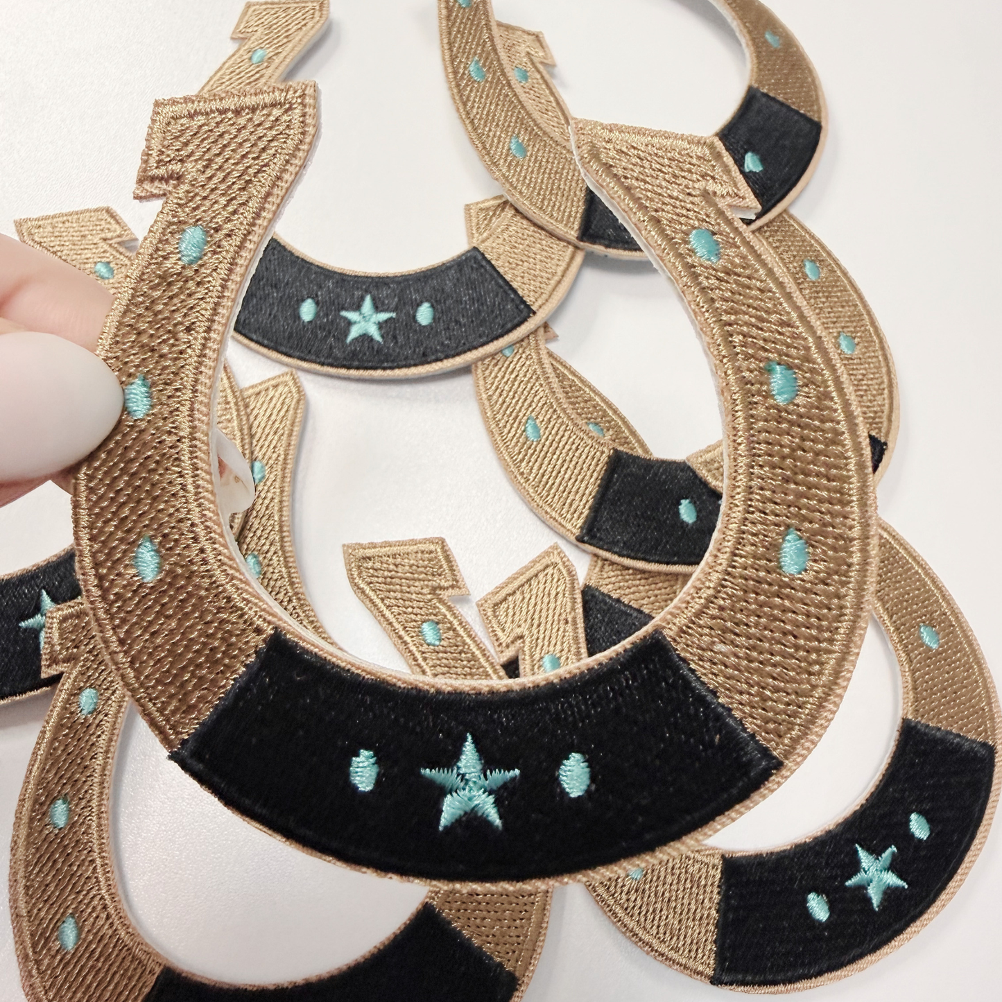 3" Horse Shoe w Turquoise detail  -  Embroidered Hat Patch