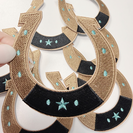 3" Horse Shoe w Turquoise detail  -  Embroidered Hat Patch
