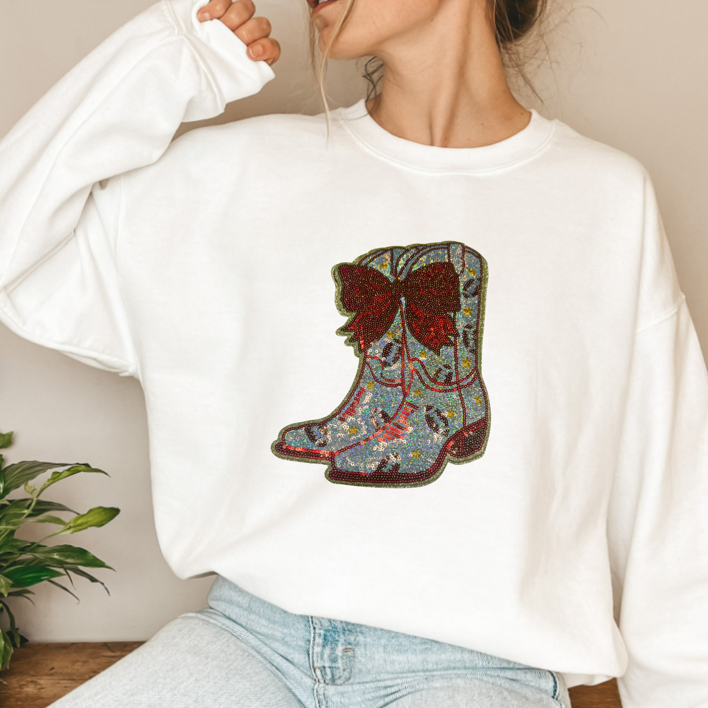 10" Football Cowboy Boots  - Sequin Patch