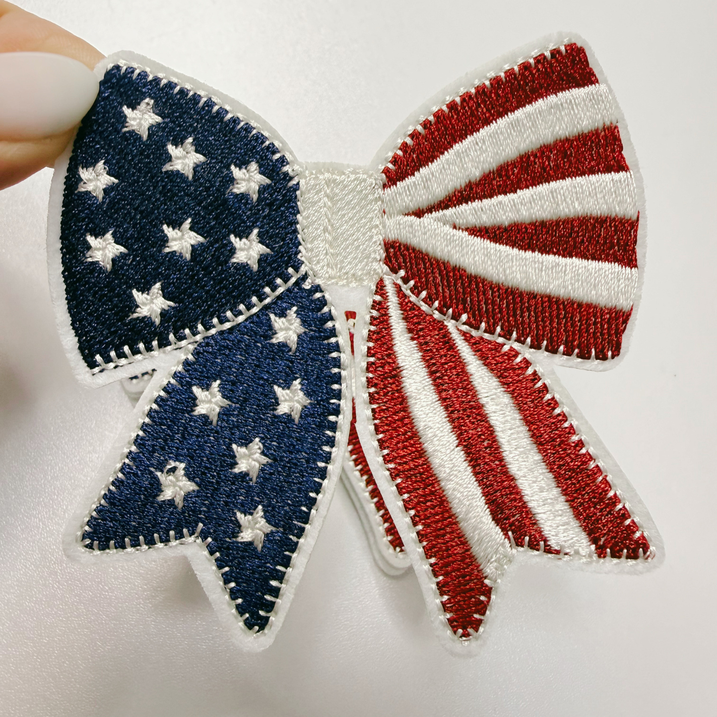 3" Patriotic Bow, USA Flag  -  Embroidered Hat Patch