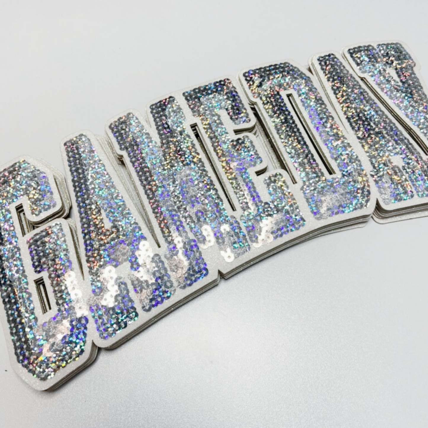 10.5” GAME DAY Iridescent  - SEQUIN Patch w Black or White Backing
