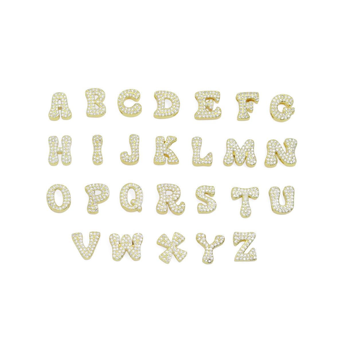 Gold Silver CZ Gold Alphabet Initial Letter Charm Pendant Bead,Sku#LX888