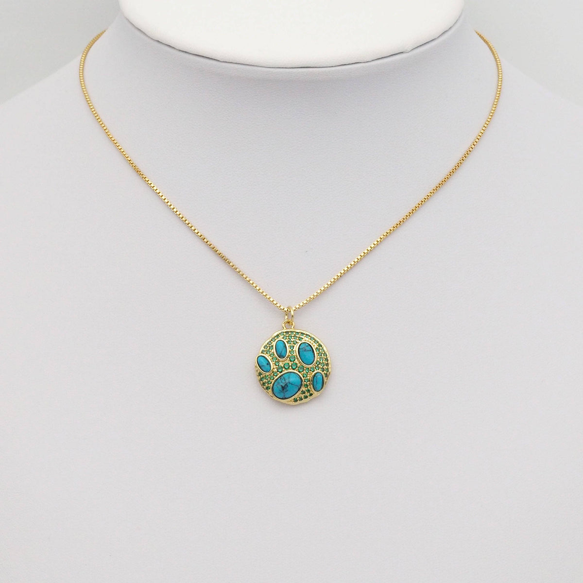 Gold Turquoise Green CZ Paw Print Pendant, Sku#Y799