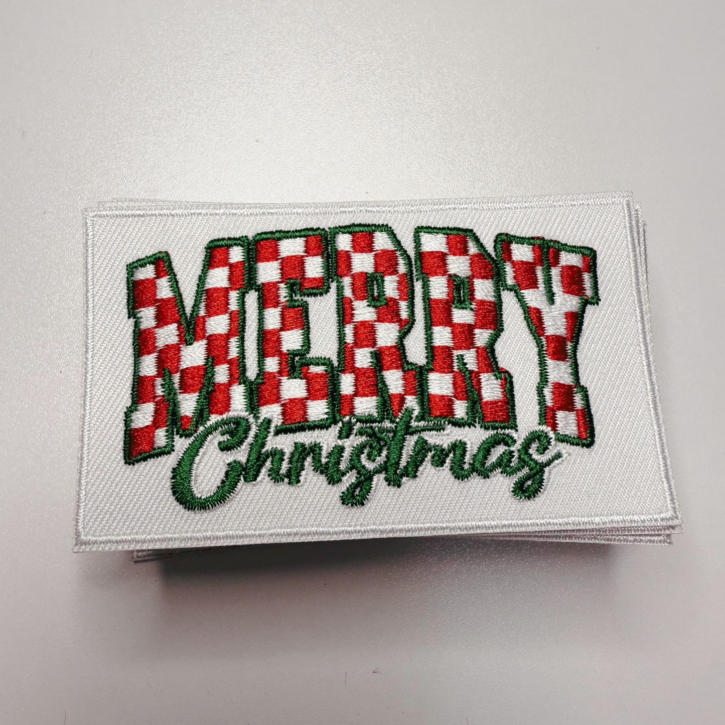 3.5" Merry Christmas (checkered)-  Embroidered Hat Patch
