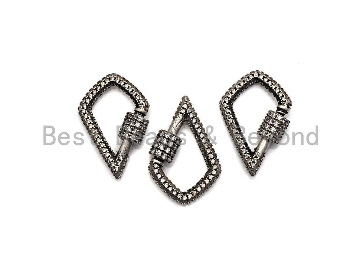Fully Clear CZ Micro pave Drop Shape Clasp, CZ Pave Clasp, Antique Silver Color Carabiner Clasp, 17x25mm, sku#H178