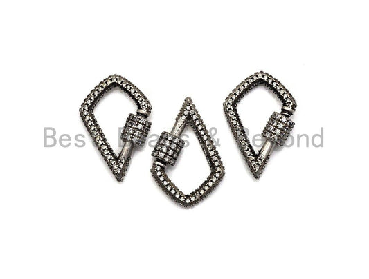 Fully Clear CZ Micro pave Drop Shape Clasp, CZ Pave Clasp, Antique Silver Color Carabiner Clasp, 17x25mm, sku#H178