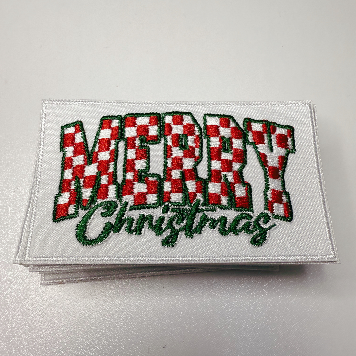 3.5" Merry Christmas (checkered)-  Embroidered Hat Patch