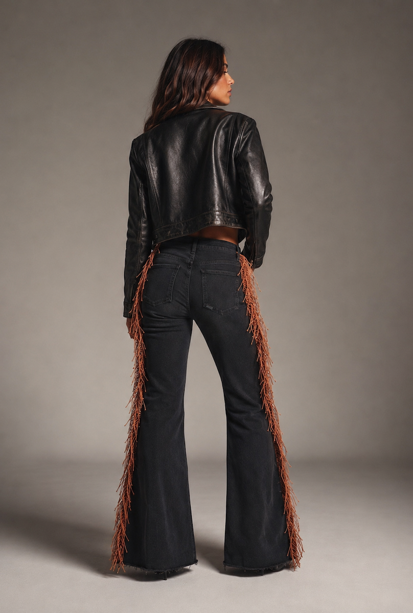 Texas Sun Bell Bottom Jean- Brown Fringe