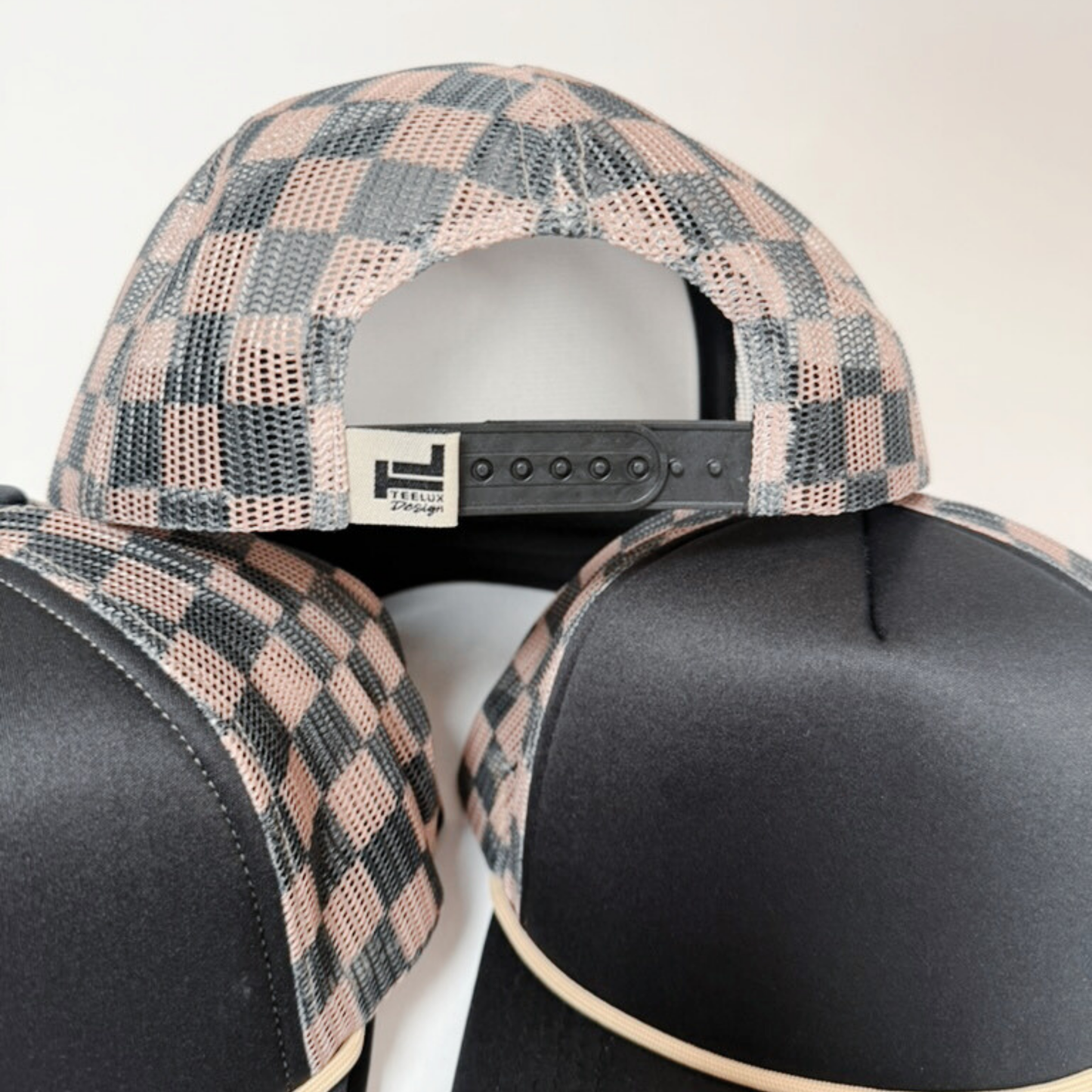 TEELUX - TRUCKER HAT BLANK - Black & Brown Checkered