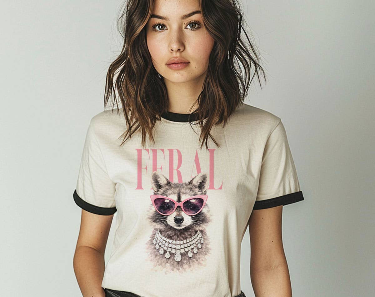 Feral Vogue Raccoon Ringer T-Shirt, Retro Contrast Trim Tee