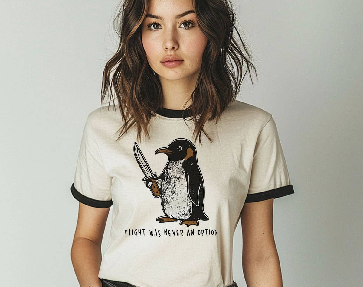 Flight Was Never An Option Penguin Ringer T-Shirt, Retro Contrast Trim Tee