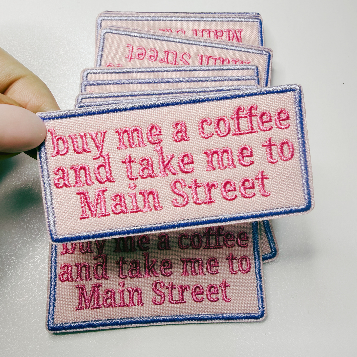 3" buy me a coffee and take me to Main Street -  Embroidered Hat Patch