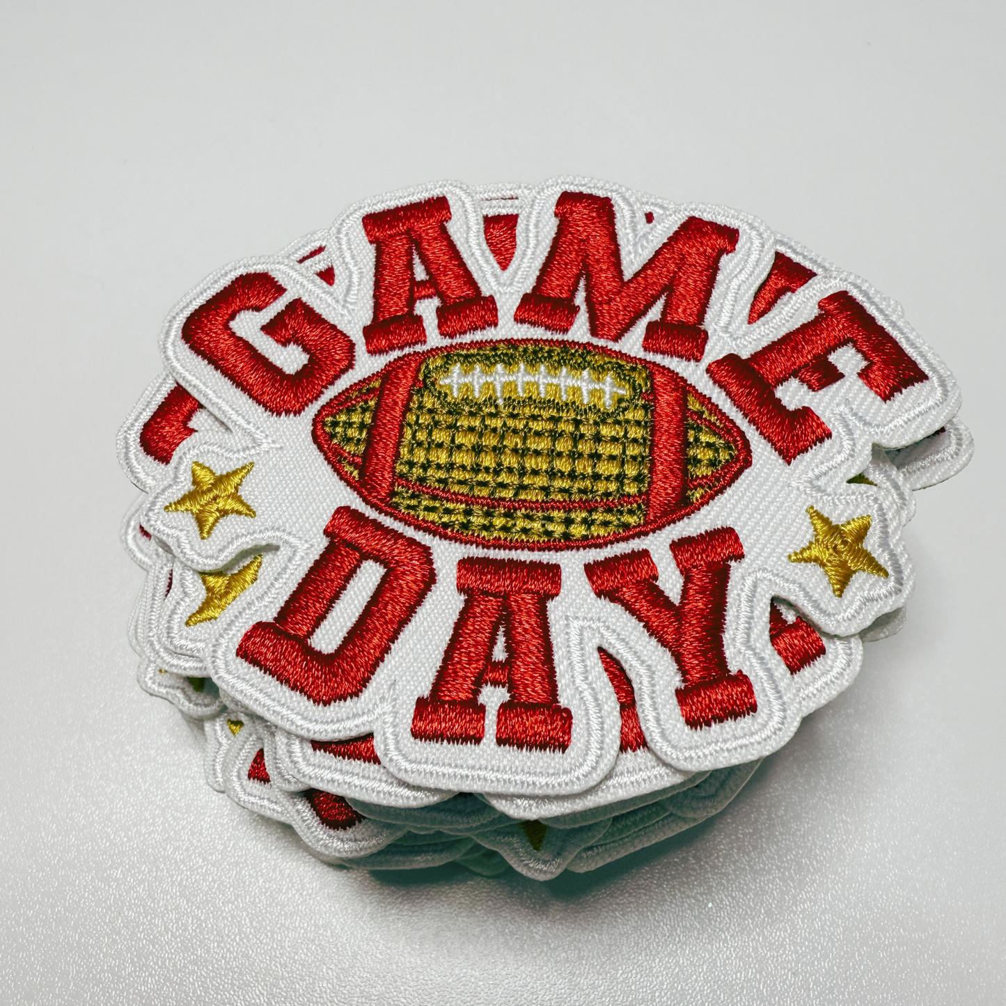 3"  GAME DAY in RED football  -  Embroidered Hat Patch