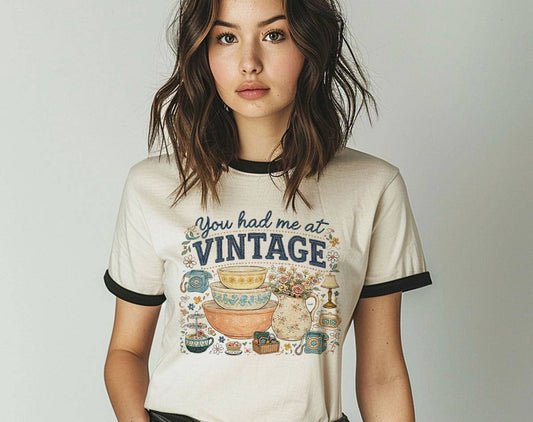 You Had Me At Vintage Thrifting Ringer T-Shirt, Retro Contrast Trim Tee