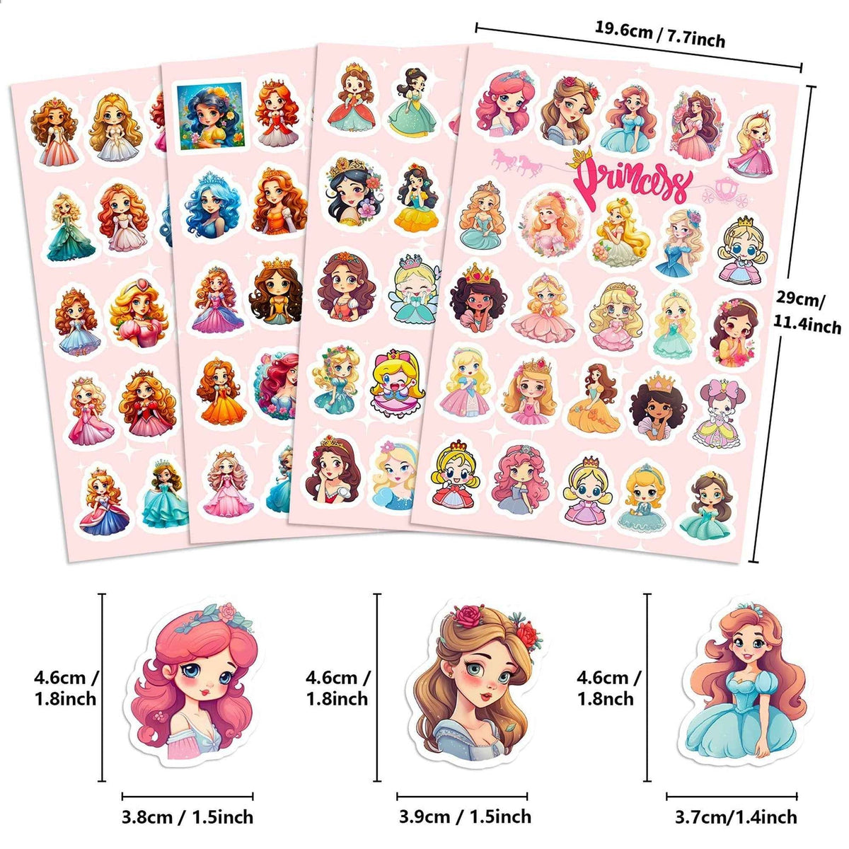 100pcs Princess Stickers – 4 Sheets Waterproof Vinyl for Kids