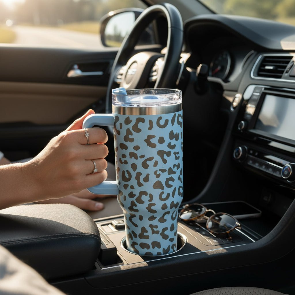 40 oz Tumbler with Leopard Print – Trendy and Insulated for Daily Use