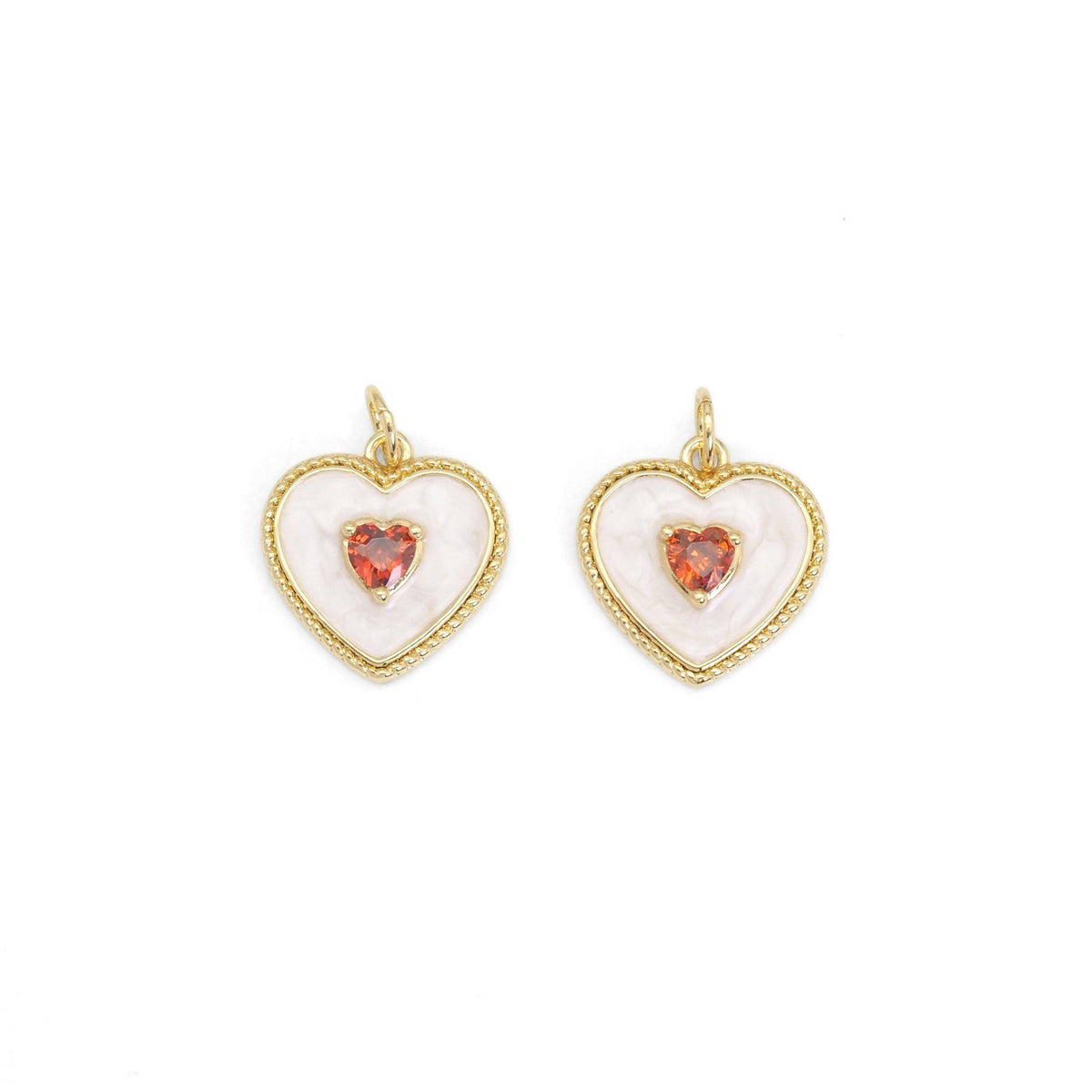White Enamel Red Heart Charm, Sku#Y832