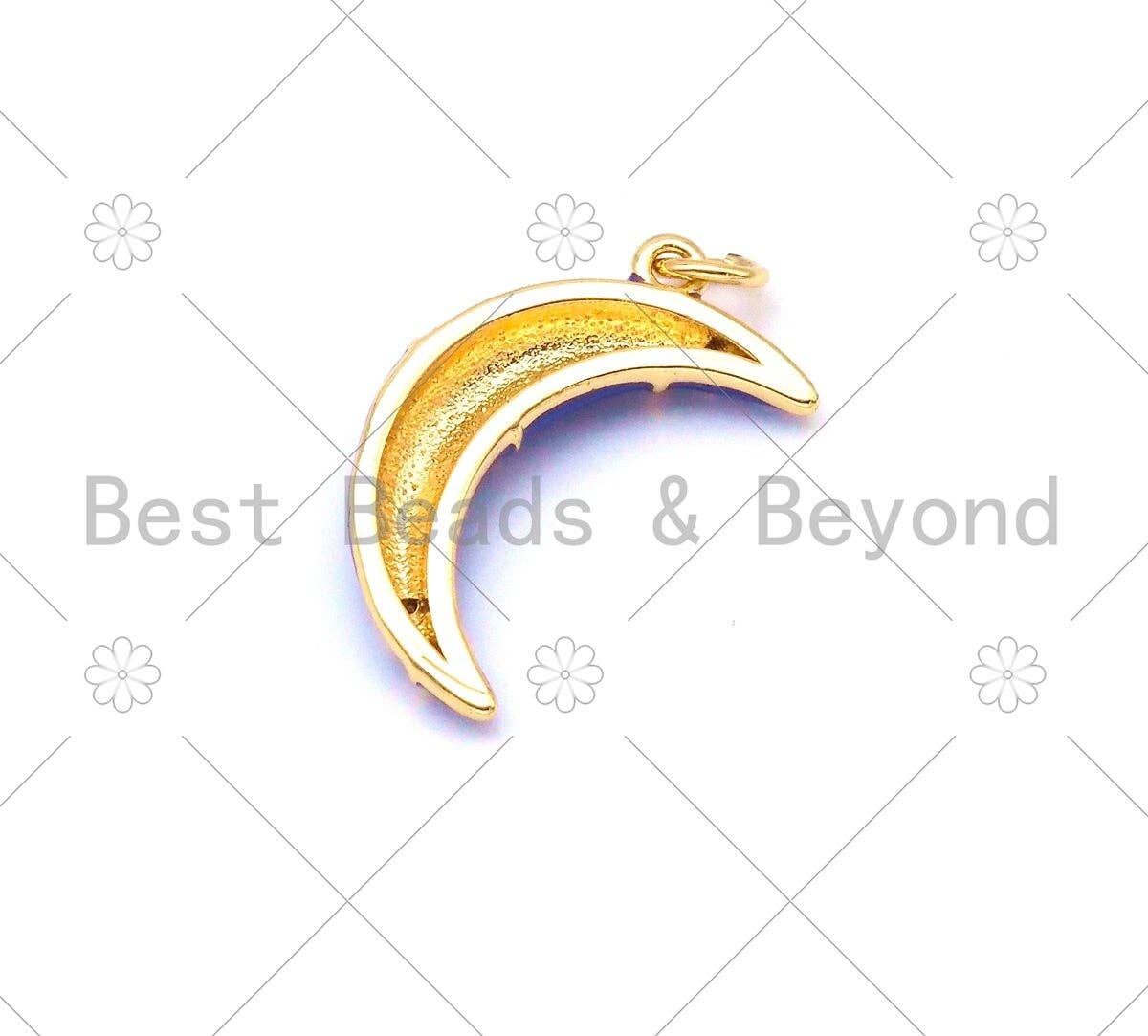 Gold Star Cobalt Blue Enamel Cresent Moon Pendant,CZ Micro Pave 18K Gold Filled Moon Charm,Enamel Jewelry,21x13mm,Sku#Y482