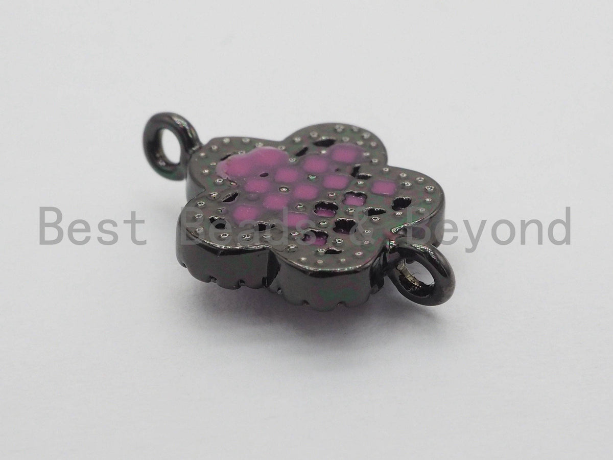 CZ Micro Pave Clover Connector with Natural Pink Abalone Shell, Cubic Zirconia Space Connector, CZ Abalone Stone Charm 13x18mm, SKU#Z249