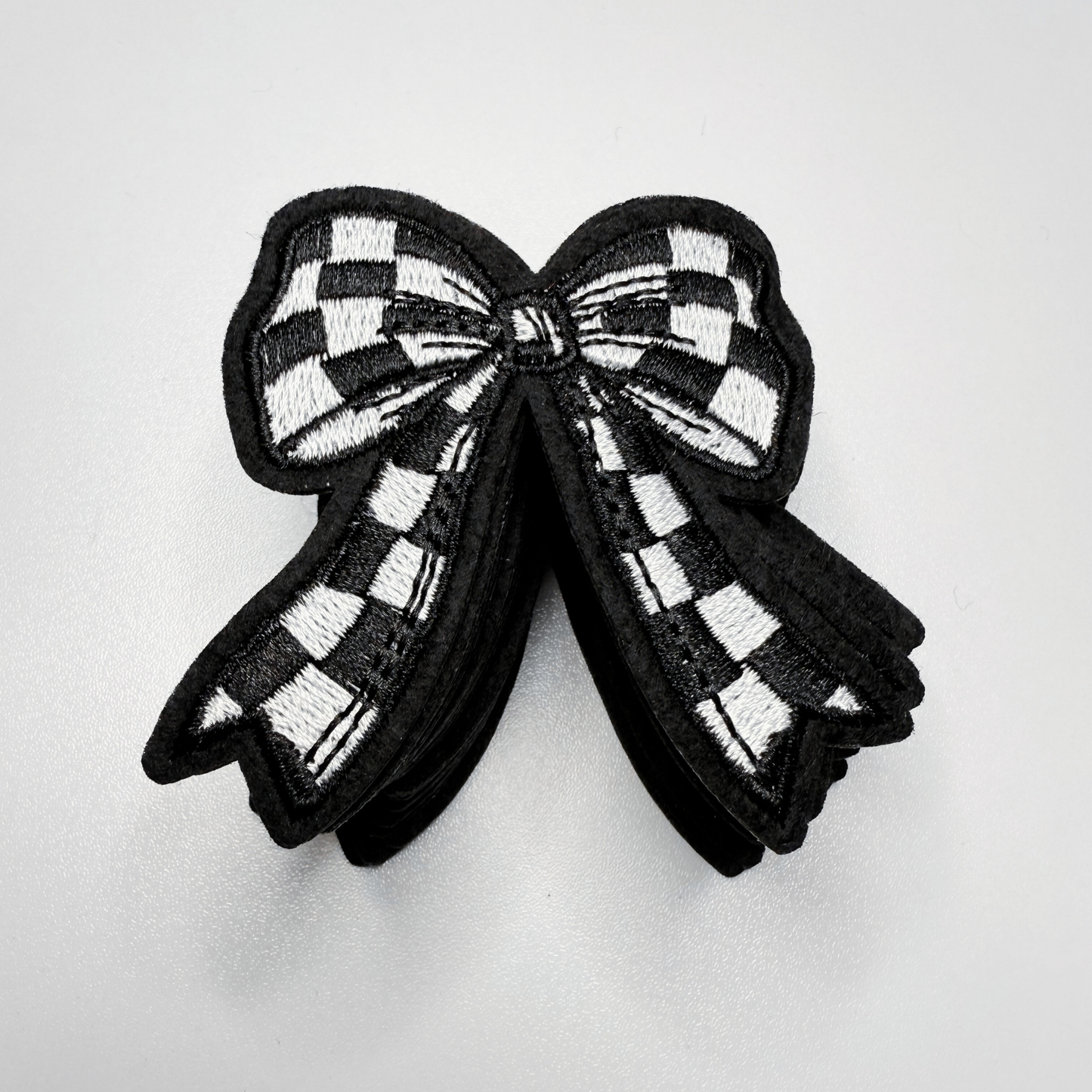 2" Checkered Black & White  Bow -  Embroidered Hat Patch