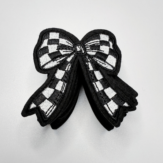 2" Checkered Black & White  Bow -  Embroidered Hat Patch