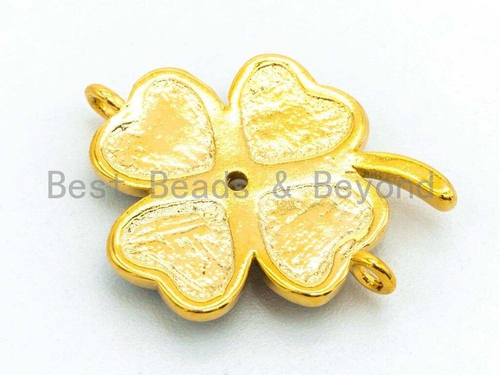 CZ Micro Pave Abalone Four-leaf Clover Connector, Abalone Cubic Zirconia Space Connector, 16x21mm, Jewelry Findings,sku#Z34