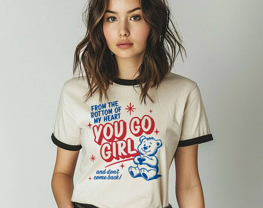 You Go Girl Mental Health Ringer T-Shirt, Retro Contrast Trim Tee