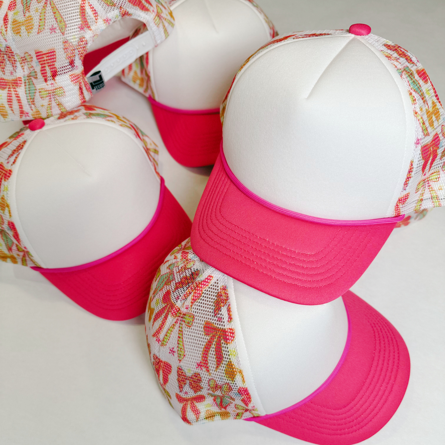 TEELUX - BOW TRUCKER HAT BLANK -  Pink & White