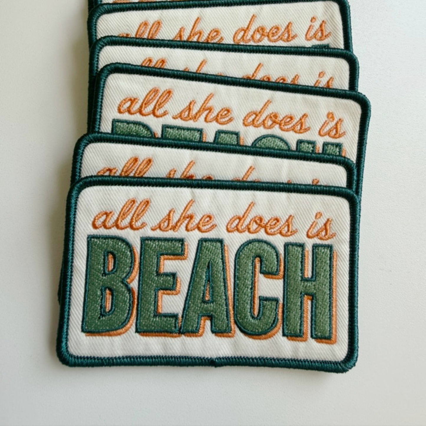 3.5" All She Does is BEACH -  Embroidered Hat Patch